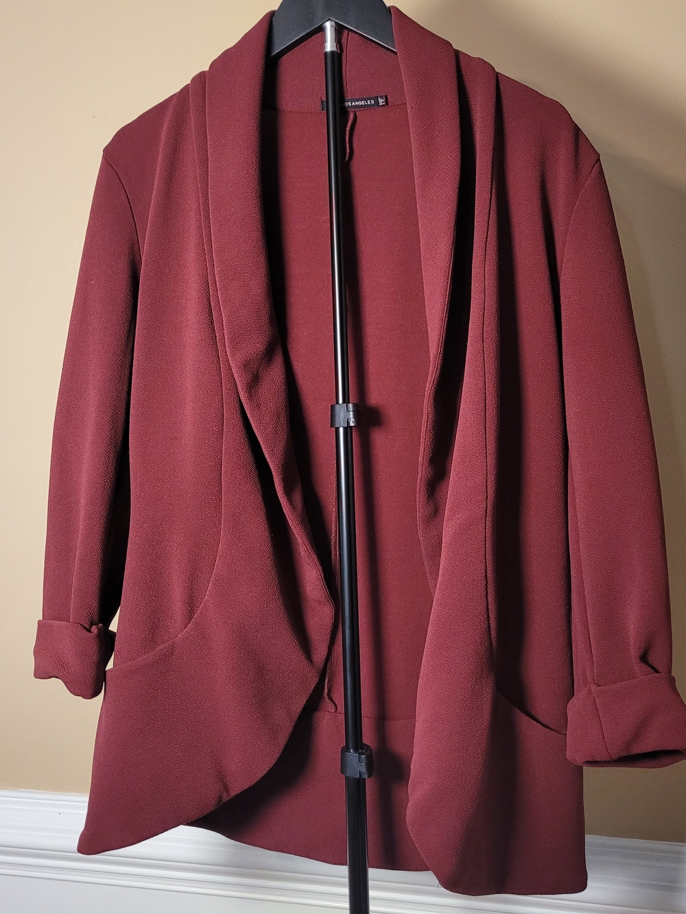 Womens BBJ Los Angeles Open-Front Draped Blazer Jacket - Burgundy Size L